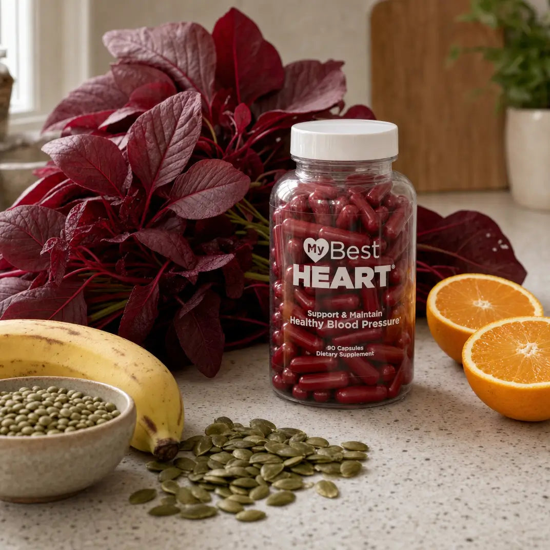 Nutrient flat lay with the bottle at center